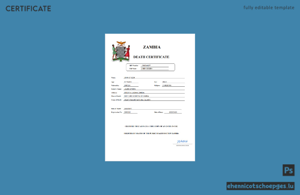 Beispiel einer Sterbeurkunde aus Sambia (Word- und PDF-Datei)